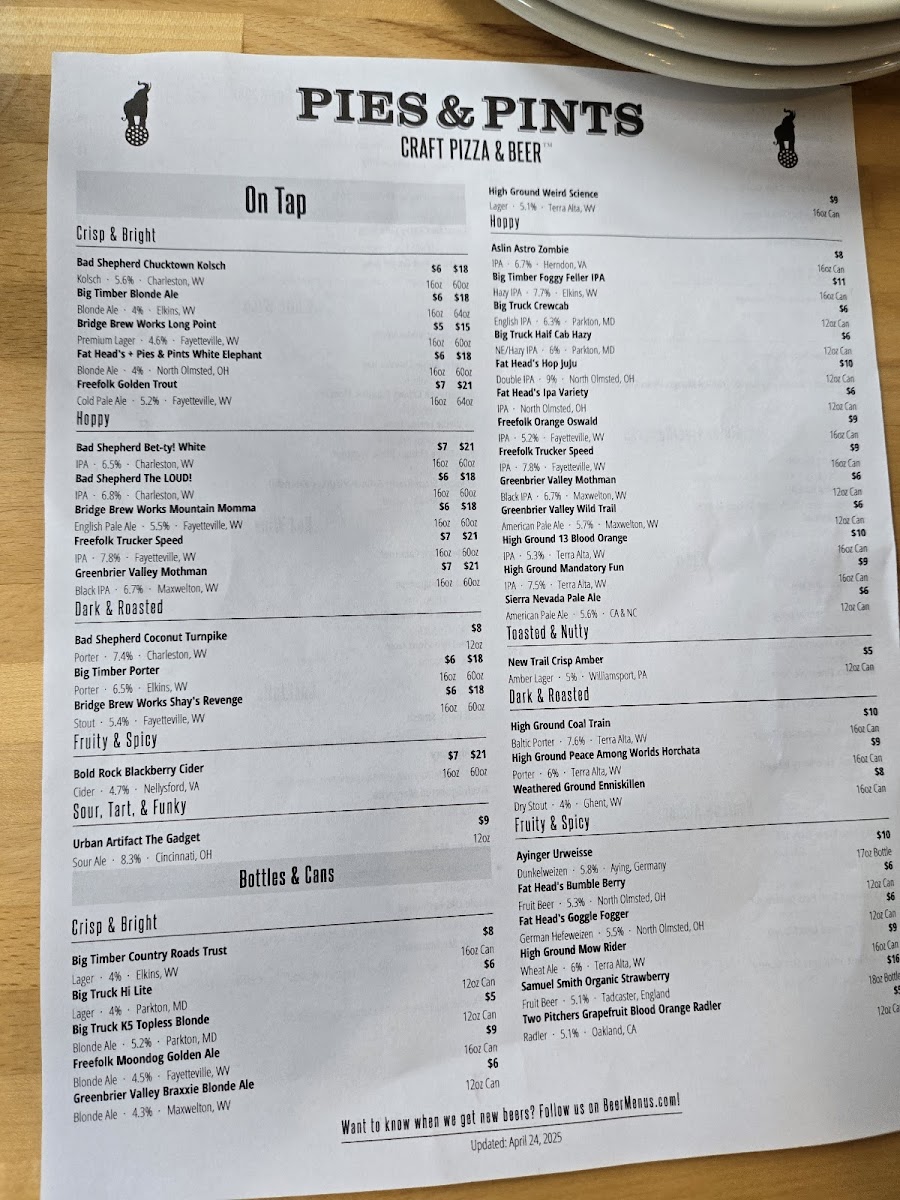 Menu Pies & Pints - Fayetteville, Wv-10