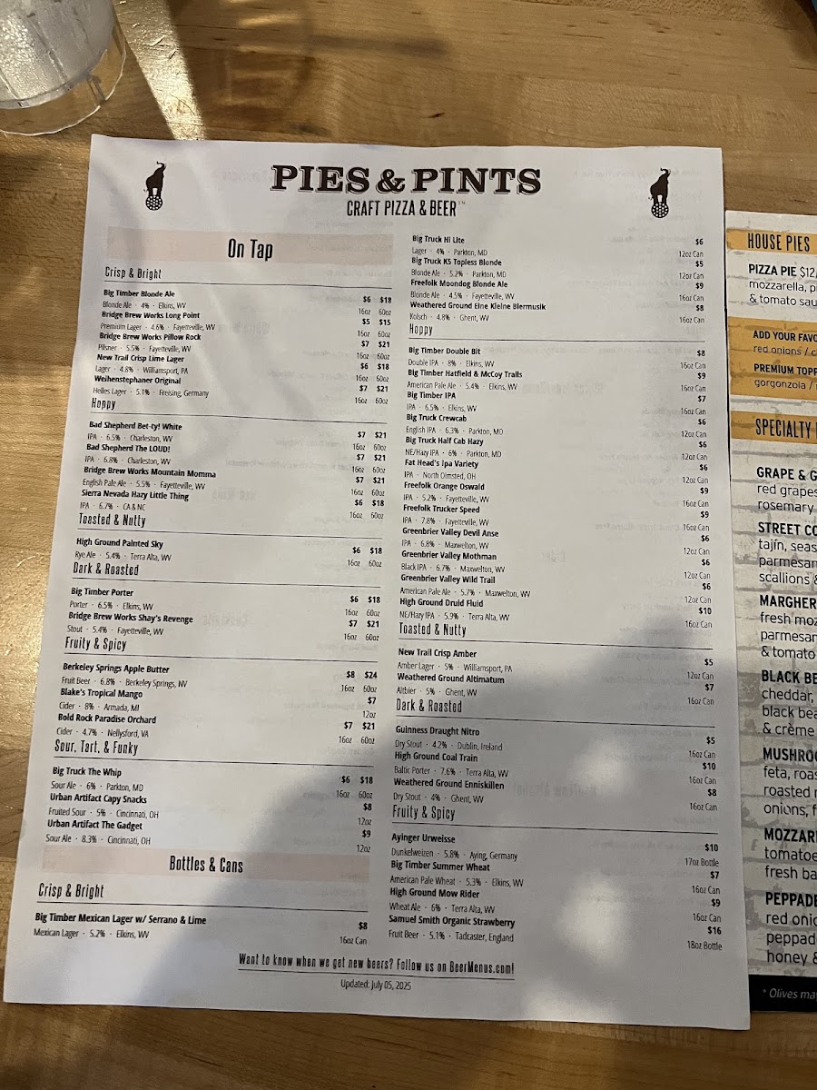 Menu Pies & Pints - Fayetteville, Wv-5