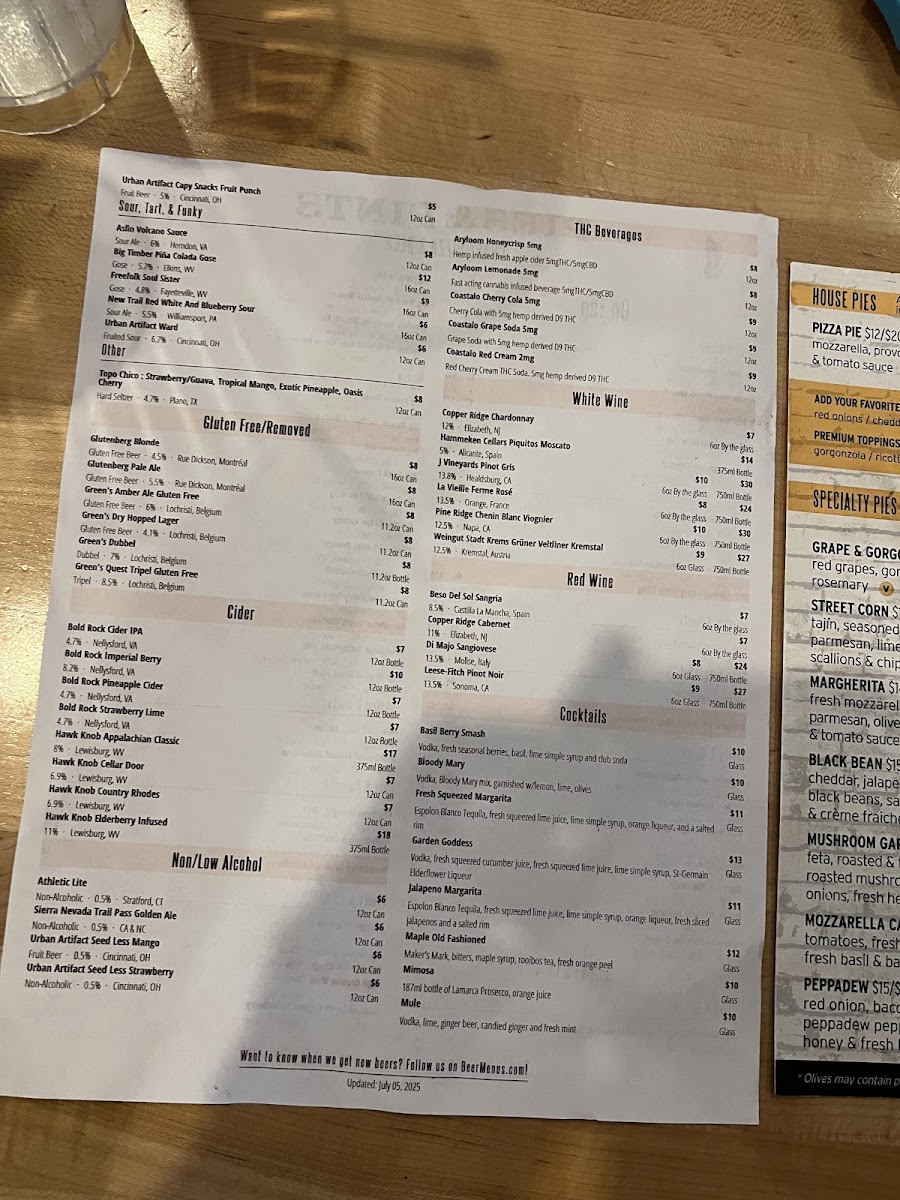 Menu Pies & Pints - Fayetteville, Wv-9